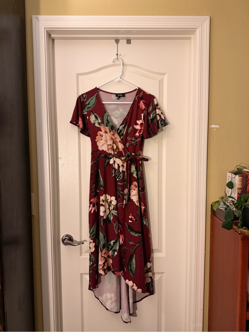 BY & BY Red Floral V-neck High Low Dress with Ties